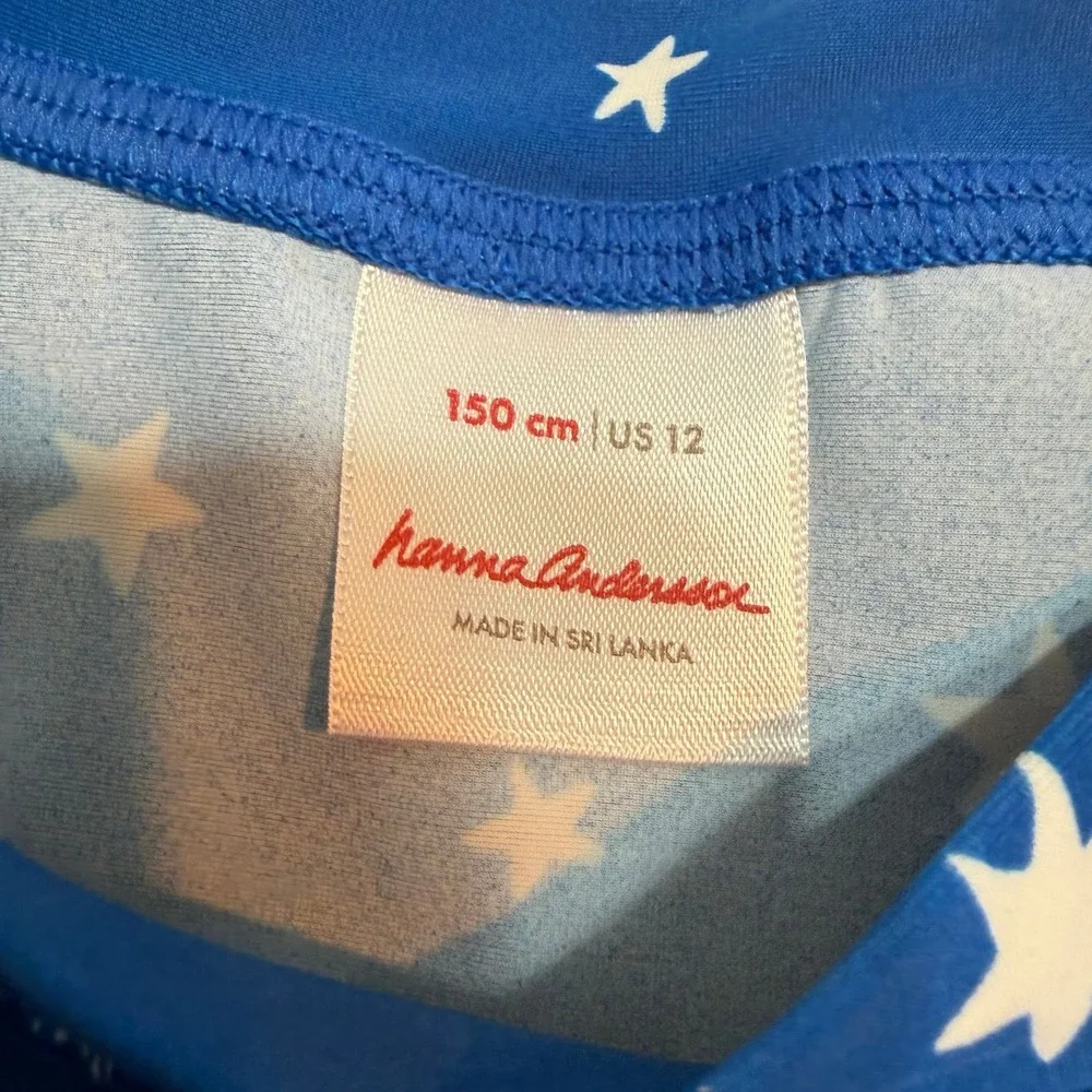 Hanna‎ Andersson kids blue with white stars long sleeve rash guard 150/12